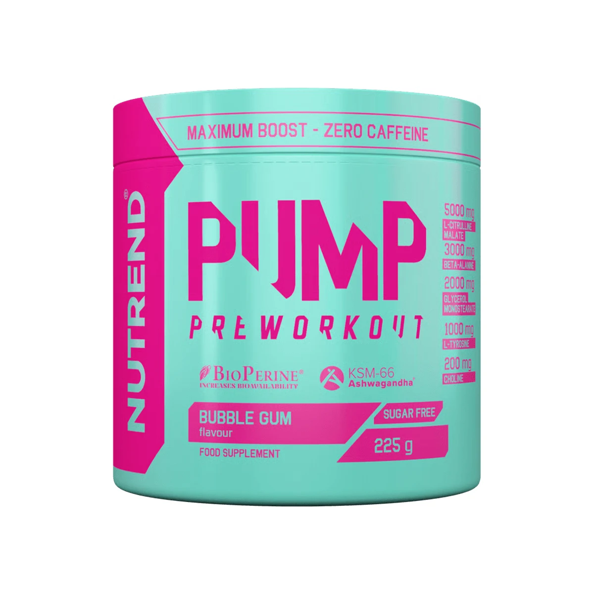 Nutrend Pump Pre-workout without caffeine 225g bubble gum Nutrend Pump Pre-workout without caffeine 225g bubble gum