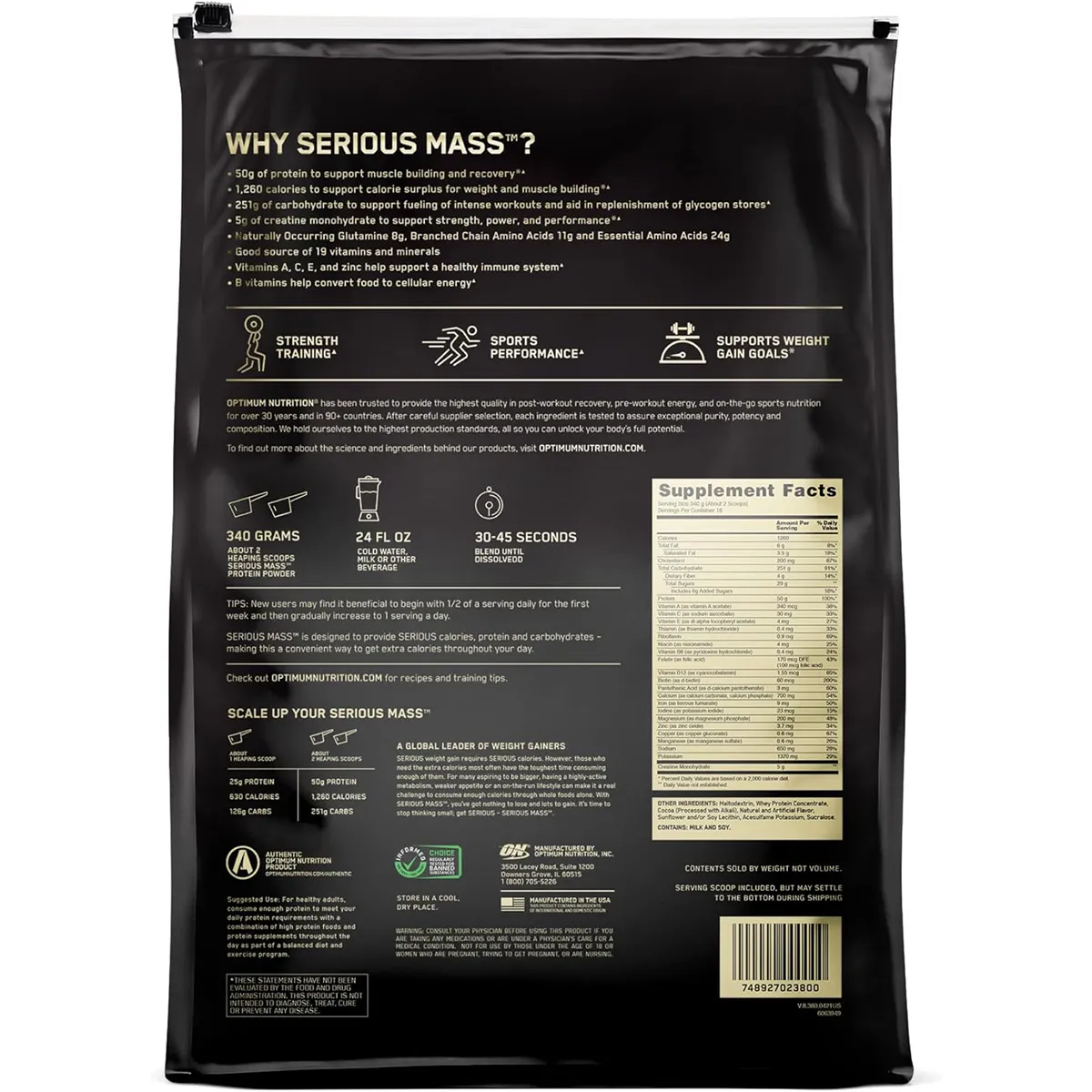 Optimum Nutrition Serious Mass 5455g back info