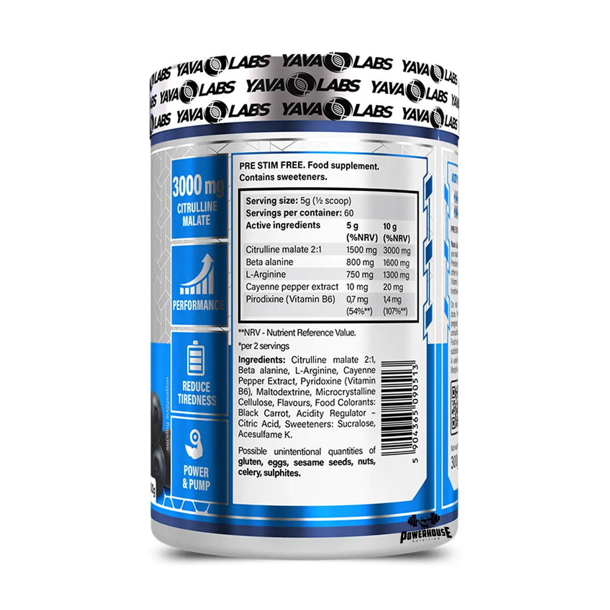 yava labs pre workout stim free 300g powerhouse suplementi mk