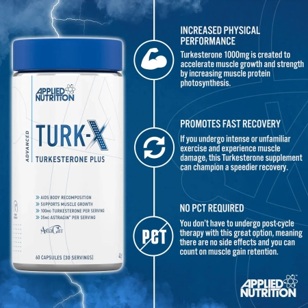 Applied Nutrition Turk-X Turkesterone Plus, 60 caps Testosteron Busteri Suplementi MK