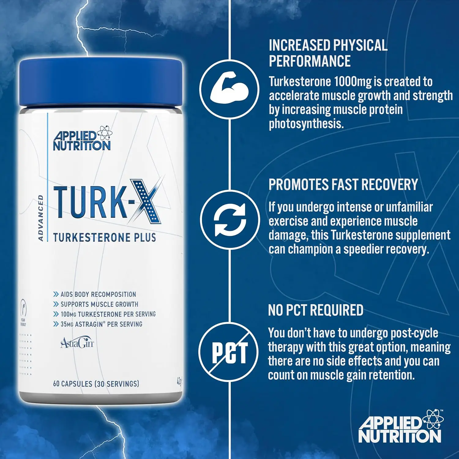 Applied Nutrition Turk-X Turkesterone Plus, 60 caps Testosteron Busteri Suplementi MK