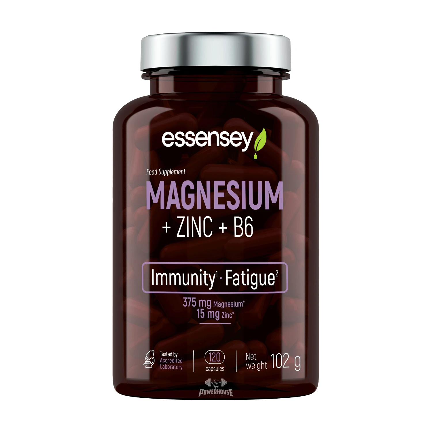 Essensey Magnesium Zinc B6 капсули пакувани во стаклено шише