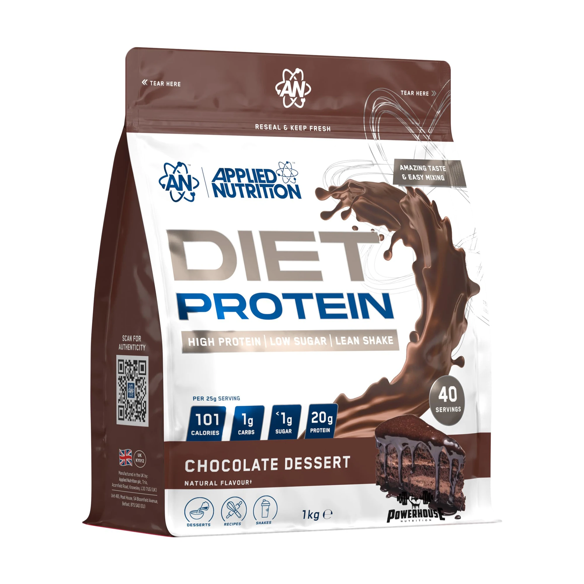 Diet Protein Whey за градење мускули и слабеење во 1кг пакување од Applied Nutrition