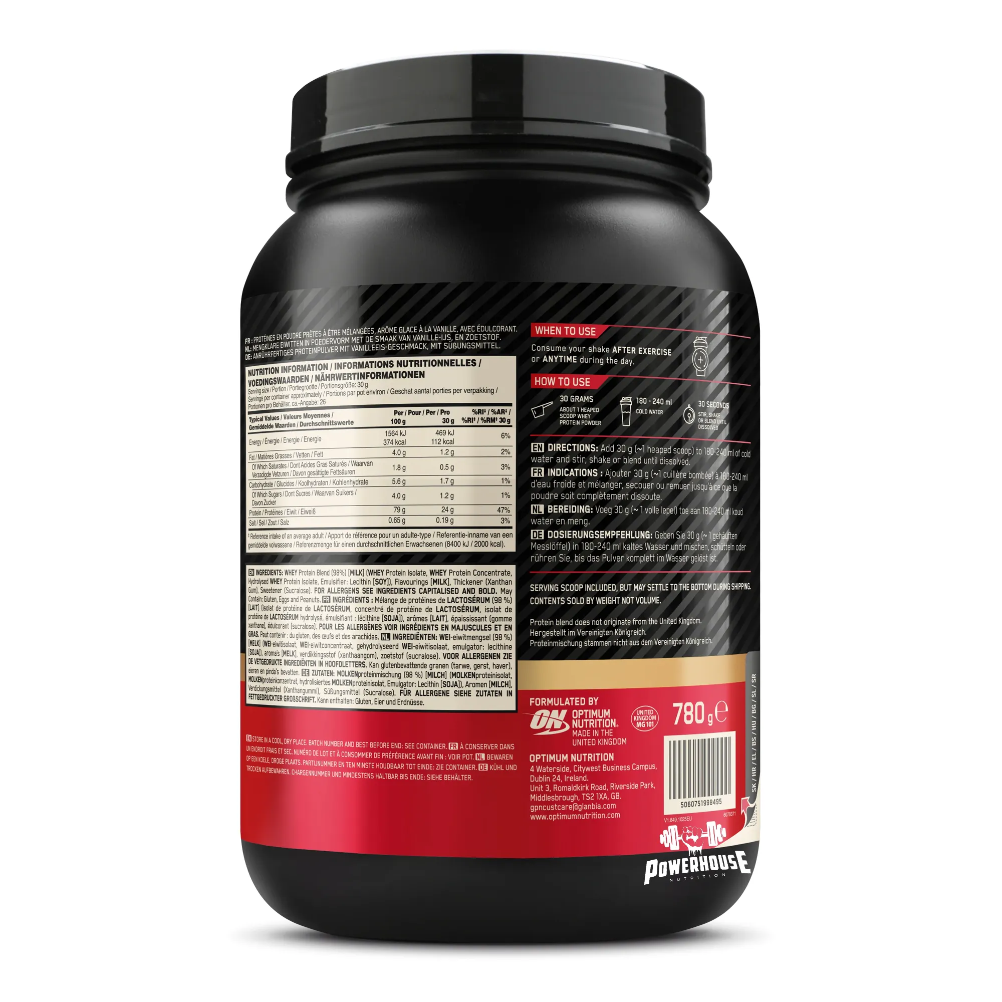 optimum nutrition gold standard 100% whey protein powder 780g powerhouse mk